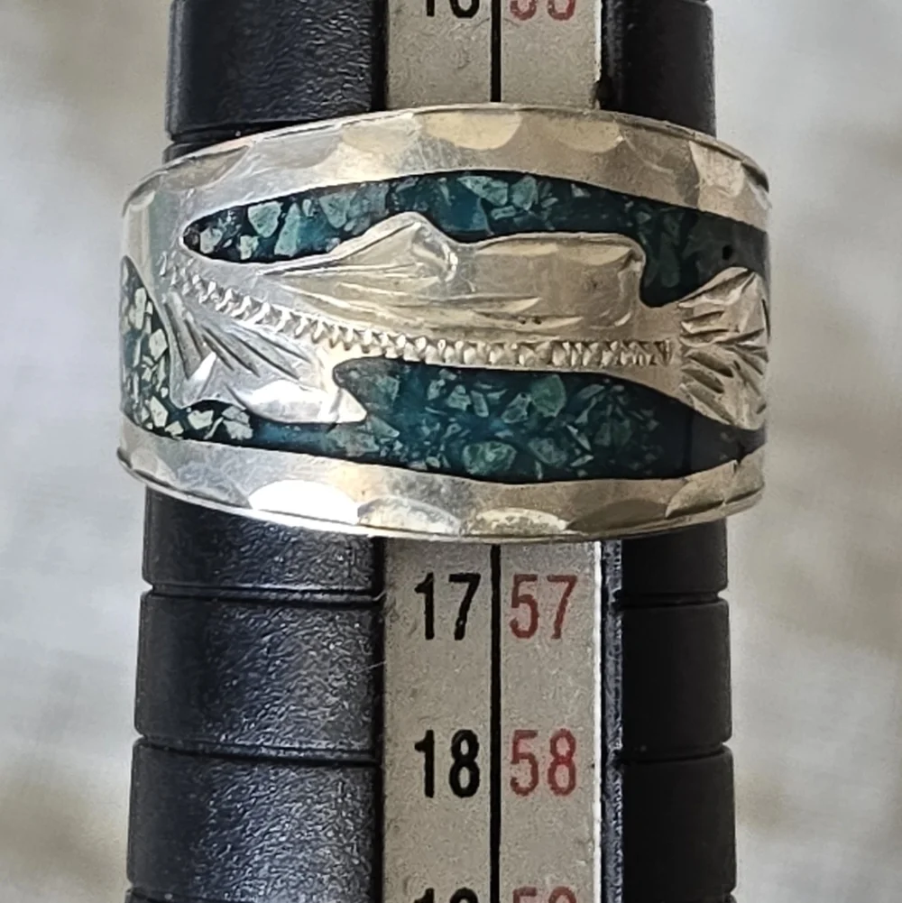 Ring 925 Sterling Torquoise Chips Pre Ownwed